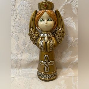 Vintage 1960's Paper Mache Angel Figure Gold Red Rhinestones 8" Xmas Japan